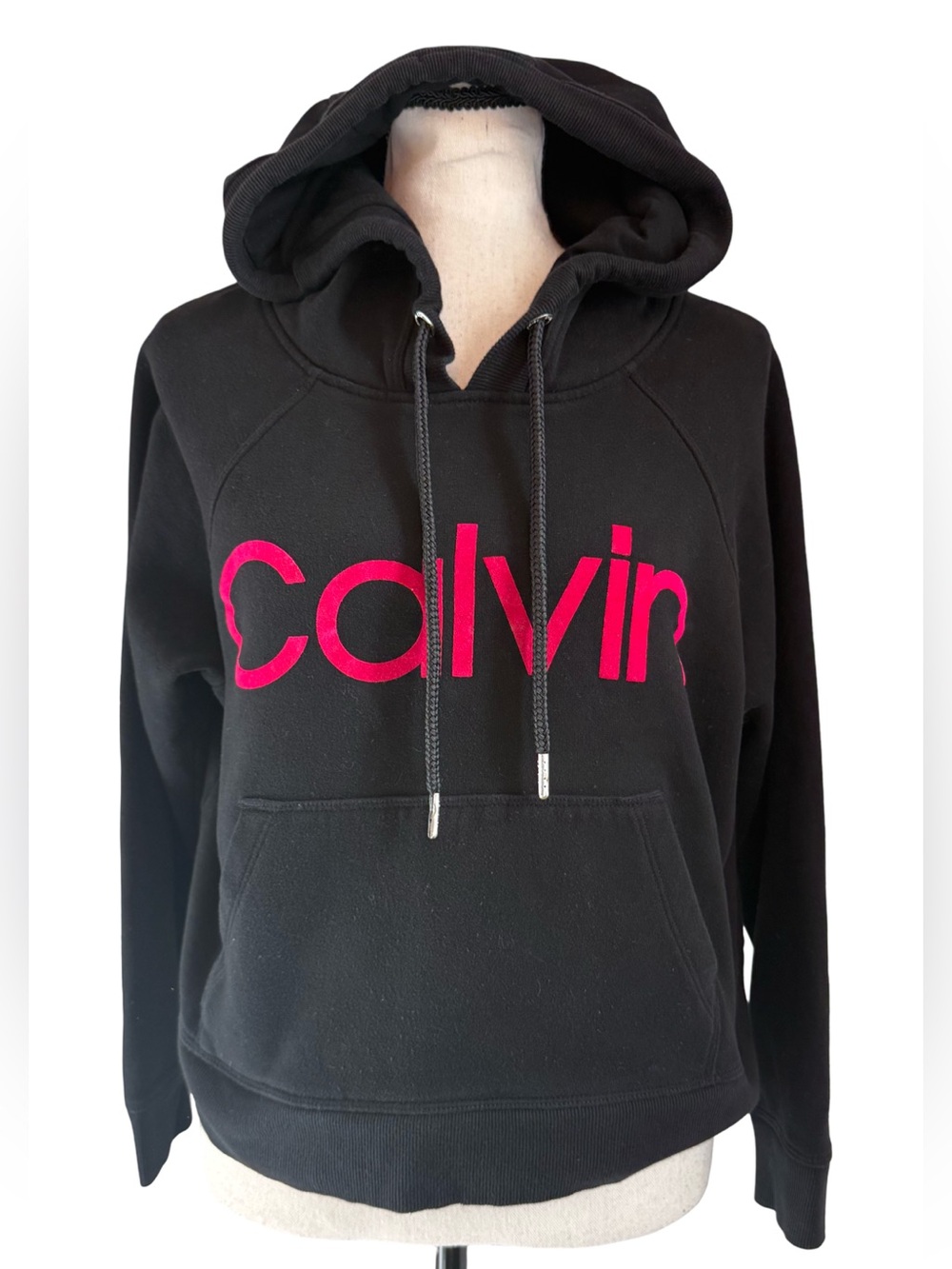 Calvin Klein Performance Black Hoodie Neon Pink Logo Pullover Sweatshirt Small